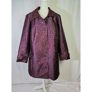 Dennis Basso Women's Jacket Size 2X Maroon Animal Print Pockets Quilted Liner